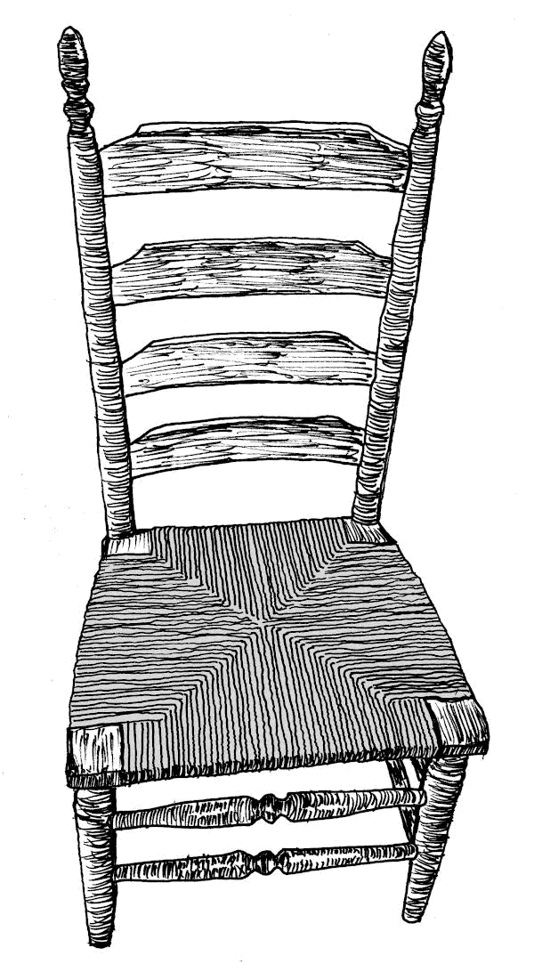 Sketch of a chair with a traditional rush seat.
