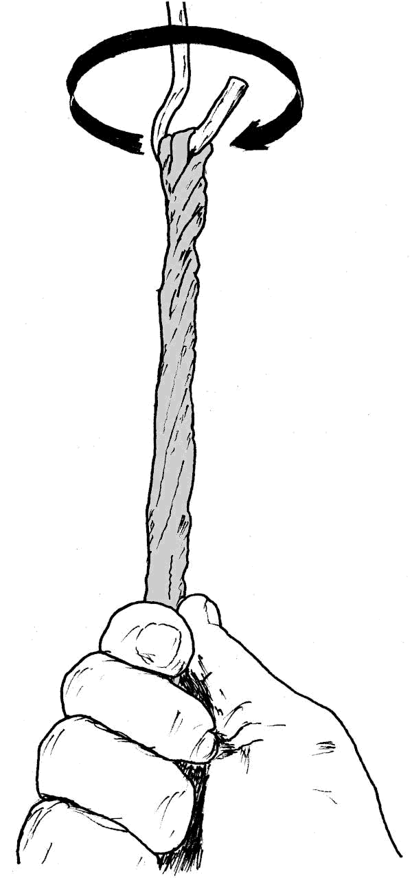 Sketch showing crank end of a rope being twisted clockwise.