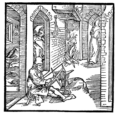 Albrecht Durer wood block print of a ropemaker at his reel.