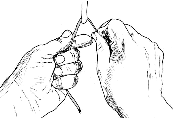 Sketch of anchoring fibers for hand twisting.